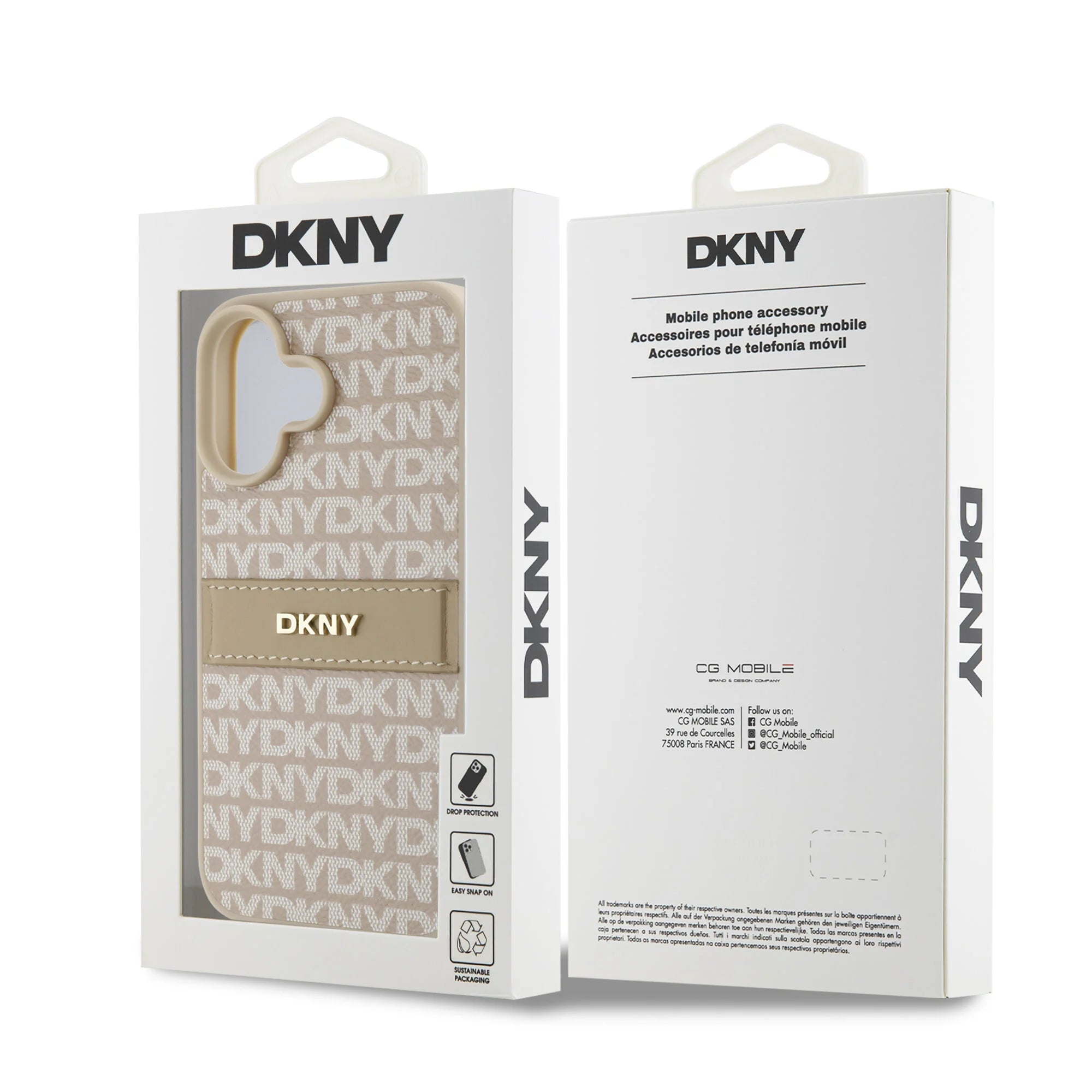 DKNY iPhone 16 Back cover case PU Leather Repeat Pattern Tonal Stripe Grey